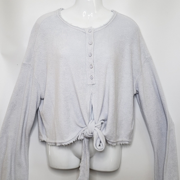 Free People Emma Henley Slouchy Terry Knit Cropped Top Women's Large Blue Grey - Picture 2 of 15
